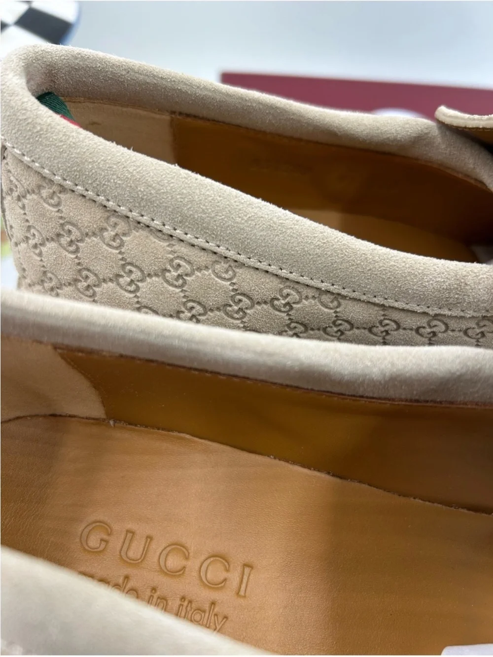 Men’s Gucci suede GG monogram web loafer size 9, fit 9.5 US made in Italy